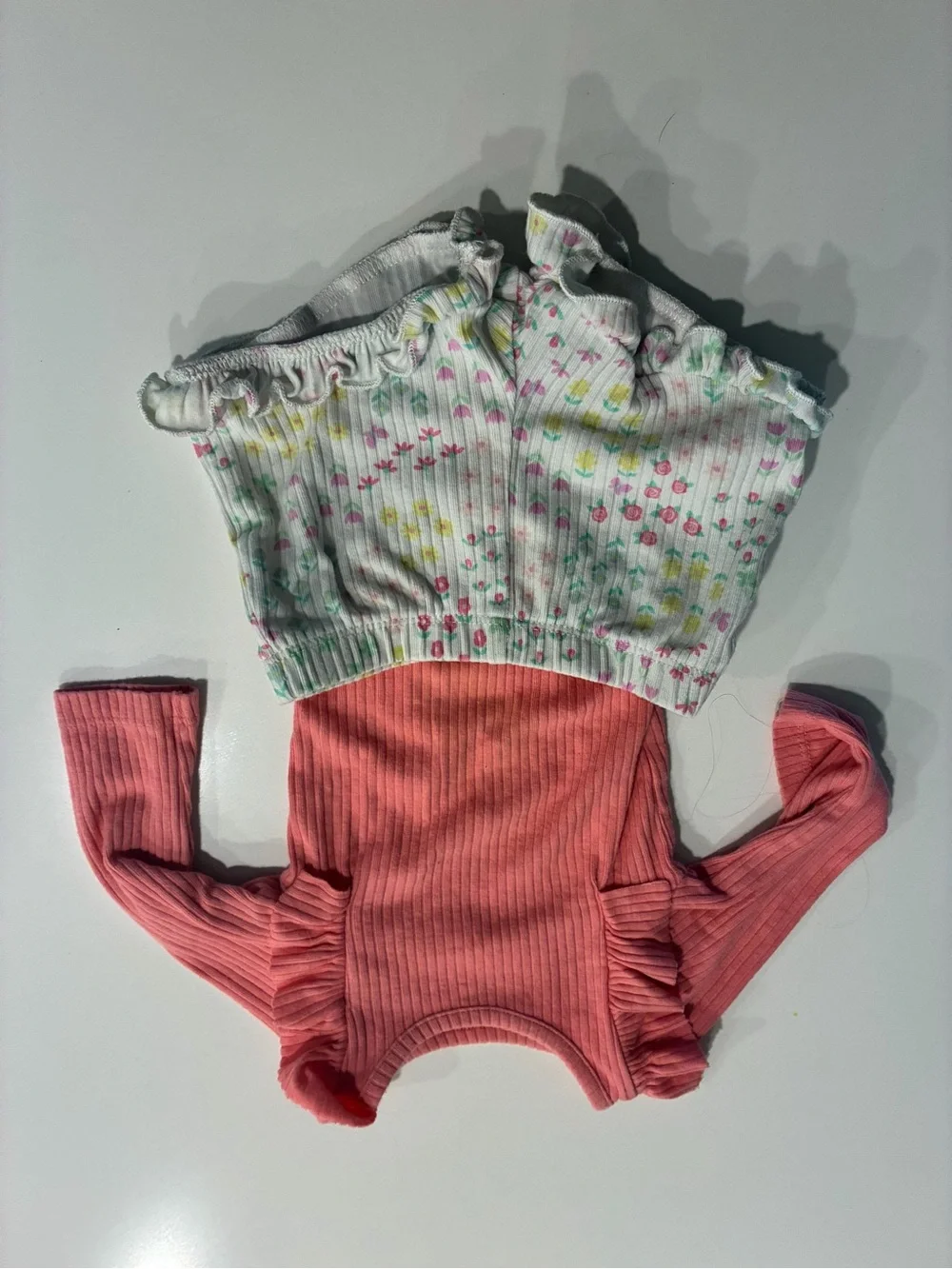 Carter's Pink Ribbed Ruffle Bodysuit with Floral Shorts